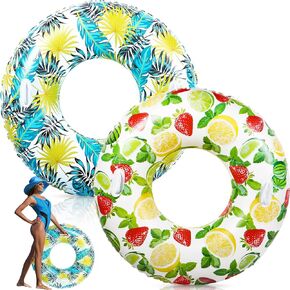 2 Pcs Large Adult Size Pool Ring Floats Swim Ring with Handles 47. 24 Inch Inflatable Swimming Pool Floats Tubes for Adults Teens Beach Summer Lounger Party