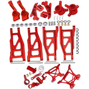 Upgrades Part for 1/10 Rustler 4x4 VXL/Rustler 4x4,Aluminum Caster Block,Steering Blocks,Rear Stub Axle Carriers,Steering Bellcranks,Suspension Arm,Shock Tower,Red (More Durable Arm)