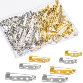 80PCS Silver Back Bar Pins Gold Brooch Pin, Multifunctional Safety Pin Clasp Secure Back Clasp, Pin Badge Backs with Hole Silver Back Bar Pin, 5 Size 20 mm, 25 mm, 30 mm, 35 mm and 38mm