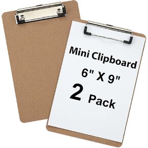 Clipboards Bulk, Woswel Hardboard Memo Clipboards 2 Pack, 6 X 9 Inch Recycled Wood Mini Clipboards, A5 Size Low Profile Clip Boards for Home School & Office Supplies