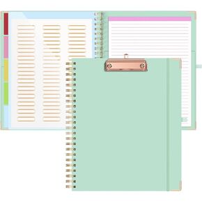 Clipboard with Storage, Clipboards for Letter Size, Clip Board with 5 Folders and 10 Pockets, Spiral Cute Clipboard for Office School Nursing, 8.5'' x 11'' (Linen Green, Letter Size)