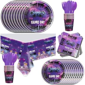81Pcs Purple Games Party Tableware Set Purple Games Party Decoration Purple Games Birthday Party Supplies