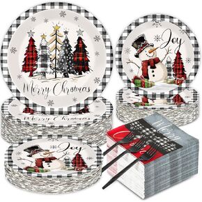 200Pcs Christmas Plates and Napkins Blue Merry Christmas Tableware Set Let it Snow Reindeer Snowflakes Dinnerware Set for Xmas Party Decorations Winter Holiday Birthday Party Serve 50 Guests