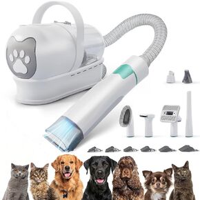 Pet Grooming Vacuum Kit for Dogs Cats, Uproot Cleaner Pro Pet Hair Remover Suction 99% Pet Hair, 7 in 1 Grooming Tools with Professional Clippers for All Furry Pets