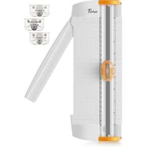 Firbon 3-in-1 Paper Cutter, Compact Small A5 Paper Trimmers with Straight Cutting, Scoring & Perforating Blades for Scrapbooking Craft, Paper, Coupon, Label, Cardstock (Orange)