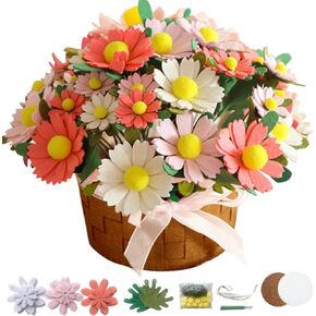 مجموعة الأعمال الفنية للزهور اللباد DIY، مجموعة باقة الأقحوان DIY اللباد، هدايا الأزهار، مجموعة الأعمال اليدوية للمبتدئين، ترتيب الزهور وأوراق الشجر المقطوعة مسبقًا