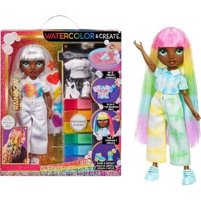 Rainbow High Watercolor & Create Fashion DIY Doll with Washable Watercolors + Tie-Dye Kit, Green Eyes, Long Straight Hair, Bonus Top & Shoes. Color, Create, Play, Rinse and Repeat. Creative 4-12+