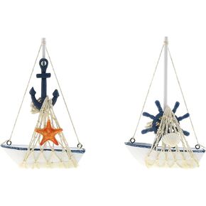 2PCS Mediterranean Style Sailboat 4.4x6.8inch Miniature Sailboat Model Wooden Miniature Sailboat Sailboat Decoration for Home Decoration
