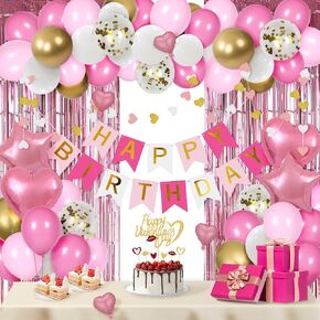Red Birthday Decorations for Women with HAPPY BIRTHDAY Banner Curtains Heart Star Balloons for 16th 18th 21st 30th 40th 50th 60th Burgundy Birthday Party Supplies (Wine Red) in Kuwait