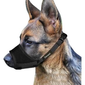 Dog Muzzle,Soft Nylon Muzzle Anti Biting Barking Chewing, Adjustable Strap Air Mesh Breathable Drinkable Adjustable Loop Pets Muzzle for Medium Large Dogs Black-L