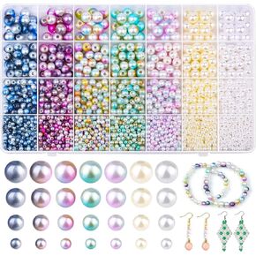 anezus 2200PCS Pearl Beads, 4/6/8/10mm Multicolor Pearl Beads Loose Pearls for Crafts with Holes for Jewelry Making, Small Pearl Filler Beads for Crafting Bracelet Necklace Earrings