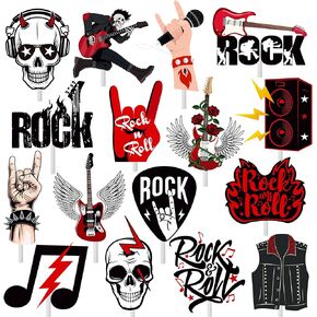 36Pcs Rock and Roll Party Cupcake Toppers Rock Music Cupcake Topper Rockstar Birthday Cake Picks Rock Guitar Party Decorations for Muscial Theme Baby Shower Supplies