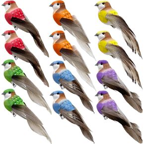 LWINGFLYER 12pcs Small Artificial Bird 5" Realistic Decorative Feathered Sparrow Birds Clip on Ornaments for Crafts Christmas Tree Decoration