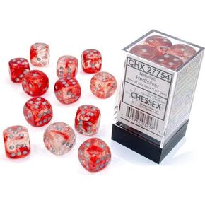 Chessex Nebula 16mm d6 Red/Silver w/Luminary Dice Block (12 dice)