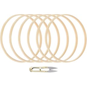 PATIKIL 7 Inch Bamboo Macrame Hoop, 6Pcs Wood Floral Hoop Craft Rings with 1 Scissor for DIY Craft Dream Catcher Wedding Wreath Decor Wall Hanging Decorations
