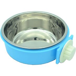 RUBYHOME Dog Bowl Feeder Pet Puppy Food Water Bowl, 2-in-1 Plastic Bowl & Stainless Steel Bowl, Removable Hanging Cat Rabbit Bird Food Basin Dish Perfect for Crates & Cages, Blue