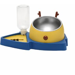 Dog Bowls Set - 3-in-1 Cat Bowls, Dog Water Bowl Dispenser, Elevated Stainless Steel Dog Bowls, Slow Feeder Cat Bowl，and Adorable Moose-Shaped