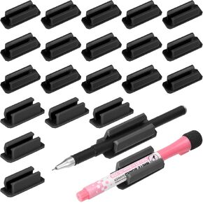 20 Pack Pen Holder Silicone, Adhesive Pencil Pen Holder for Desk Wall, Marker Holder, Pen Holder for Clipboard, Pencil Holder for School Office Desk Accessories,Teacher Supplies - Black