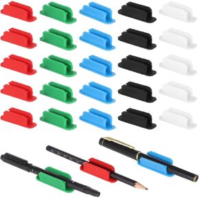 25 Pack Silicone Pencil Holder,Adhesive Pen Holder for Desk,Marker Clip for Classroom Office Desk Accessories, Pencil Holder with 25 Double Sided Extra Sticky Tape