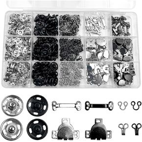 GTAAOY 400 Pcs/200 Pairs Sewing Hooks and Eyes Closure Set, 3 Styles Sewing Snaps Clothing Fixing Tools with Metal Snaps Buttons Fasteners Press Studs for Trousers Skirt Dress Bra Sewing DIY Crafting