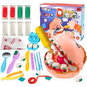 Dough Play Dentist Color Dough Doctor Drill and Fill Little Smile Dentist Kit with Modeling Dough and Tool Set for Kids Pack of 53pcs