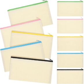 SEWACC 10 Pcs Zipper Pencil Pouch 8.3 x 4.9 inch Blank Pencil Bags Unpainted Canvas Pouches for DIY Craft Stationery Pouch Makeup Bags