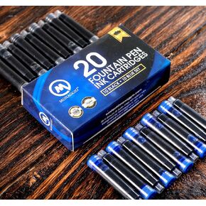 Black & Blue Ink Cartridges for Fountain Pens. Big Pack of 20 Short International Standard Size Cartridges. Perfect for Calligraphy Pen. Universal Fine Design with Incredible Long Lasting Color