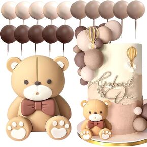 JeVenis Brown Bear Cake Decoration Baby Bear Baby Shower Cake Topper Bears Cake Decoration Baby Shower Birthday Cake Decoration
