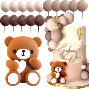 JeVenis Beige Brown Bear Cake Decoration Beige Brown Balls Cake Topper Boho Bears Cake Cake Decoration Birthday Cake Decoration