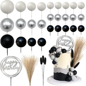 Colorful Ball Cake Topper Mini Balloon Cupcake Topper DIY Foam Ball Artificial Dried Flower Cake Insert Decoration for Wedding Anniversary Baby Shower Birthday Party Supplies (Clear White Pink)