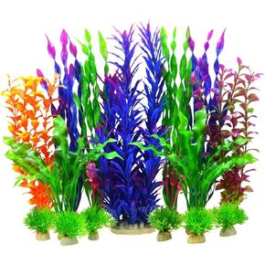 15 Pieces Colorful Artificial Fish Tank Decorations, Aquarium Decorations Fish Tank Artificial Plastic Plants, Small to Large (2-12Inch)