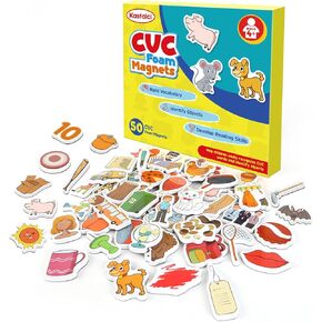 CVC Word Games,50 Magnetic Foam Objects,Fridge Magnets for Kids,Speech Therapy Toys for Toddler,Learn to Read Spelling Reading Learning Phonics for Preschool Kindergarten Classroom Supplies