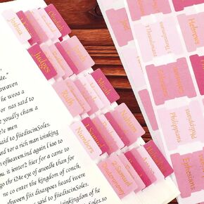 NEWEST 96 Pieces Bible Tabs, Pink Bible Tabs for Women Gold Foil Laminated Bible Tabs for Study Bible Large Print Bible Book Tabs for Old and New Testament, 30 Blank Bible Index Tabs