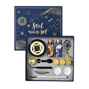Wax Seal Stamp Kit, Galaxy Wax Seal Kit with Unique Designed Hilt and 4 Sealing Stamp Heads, Exquisite Wax Seal Stamp Gift Box for for Party Invitations, Envelops, Cards and Packaging