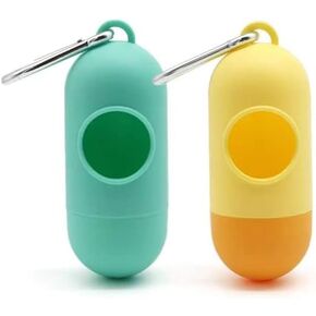 2 Pack Dog Poop Bag Holder with 2 Rolls of Blue Leak-Proof Dog Waste Bags Poop Bag Dispenser with Leash Clip Key Ring Poop Bag Holder with Adjustable Straps and Elastic Rope(Purple, 2 Holder 30 Bags)