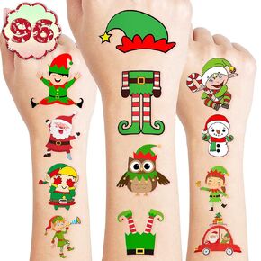 Christmas Temporary Tattoos for Kids Themed Merry Christmas Birthday Party Decorations Supplies 96PCS Tattoos Sticker Party Favors Gift Ideal for Boy Girls Cute Noel Xmas Santa Claus Prizes Themed