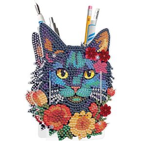 Ylkgogo Diamond Painting Pencil Holder Diamond Art Kits for Kids Aldults Cute Animal Pen Holder Desktop Ornaments Organizer (Cat)