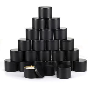 SONVIIBOX 24 Pack 8 oz Candle Tins,All Black Candle tins for Making Candles Bulk,8oz Candle Jars,Tin Jars for Candle Making,Candle Jars (Black, 8OZ)