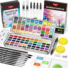 Watercolor Paint Set 168 Colors Including Metallic, Watercolor Kit with Case, Watercolor Paper, Paint Brushes, Palette and Accessories, Water Color Art Supplies Gift for Adults Kids Artists