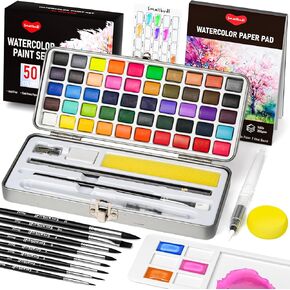Watercolor Paint Set 168 Colors Including Metallic, Watercolor Kit with Case, Watercolor Paper, Paint Brushes, Palette and Accessories, Water Color Art Supplies Gift for Adults Kids Artists
