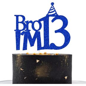 Happy 13th Birthday Cake Topper, Officially Teenager 13 Cake Decor, Bro I'm 13, Teens Funny 13th Birthday Party Decorations Blue Glitter