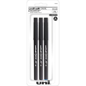 uniball Onyx Rollerball Pens, Fine Point (0.7mm), Black and Blue Ink, 3 Pack