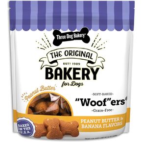 Three Dog Bakery Grain-Free “Woof"ers, Peanut Butter & Banana Flavor – Grain-Free Dog Treat, Cookies for Dog Training Treats, Puppy Treats with Real Ingredients