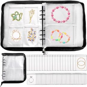91 Slot Transparent Jewelry Storage Book, Travel Earring Organizer Case with Zipper, High Capacity Jewelry Organizer Ring Holder for Earrings, Necklace, Bracelet, Black