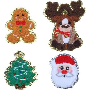 Christmas Iron on Patch Santa Claus Embroidered Patches Christmas Tree Embroidered Applique Sliver Gold Glitter Patch Design Christmas Cloth Decoration for Children Adult Clothing Jacket