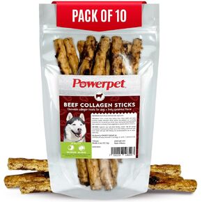 Powerpet Beef Collagen Sticks Soft Dog Chew - 100% Natural & Highly Digestible, High Protein, Low Fat, Rawhide-Free for Hip & Joint and Skin & Coat, Healthy Treats - Bully Sprinkled Flavor, Pack of 10