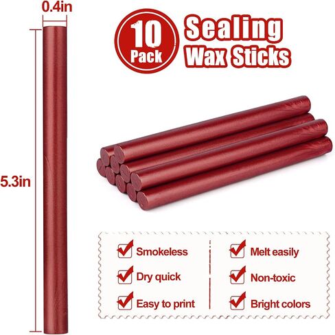 Gun Glue Sealing Wax Sticks for Wax Seal Stamp - Metallic Wine Red, Great for Wedding Invitations, Cards Envelopes, Snail Mails, Wine Packages, Christmas Gift Ideas, Pack of 10 in Saudi Arabia