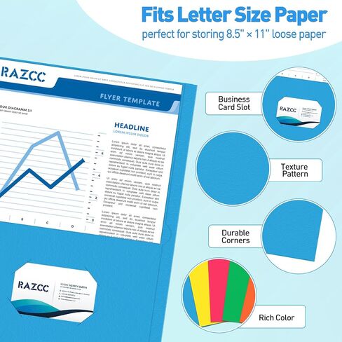 Two Pocket Folders, RAZCC 30 Pack 2 Pocket Folders Fit Letter Size Paper, Paper Folders with Pockets for School Office Business Home, Assorted 5 Colors in Saudi Arabia