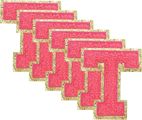 uxcell 6pcs Glitters Chenille Letter Patches 8.4cm / 3.3" Chenille Iron-On Letter Patches Applique for Clothing Hats Jeans Shoes Bags (Rose Pink, Letter W) in Saudi Arabia