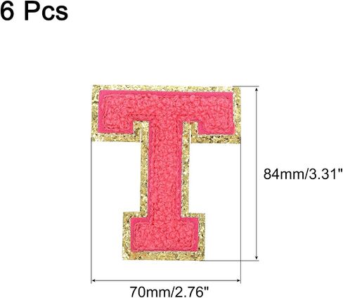 uxcell 6pcs Glitters Chenille Letter Patches 8.4cm / 3.3" Chenille Iron-On Letter Patches Applique for Clothing Hats Jeans Shoes Bags (Rose Pink, Letter W) in Saudi Arabia
